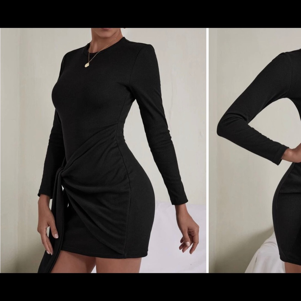 MICHAEL STARS LONG SLEEVE TOE FRONT BLACK COTTON MINI DRESS